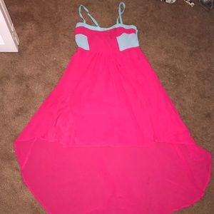 a pink and blue dress.